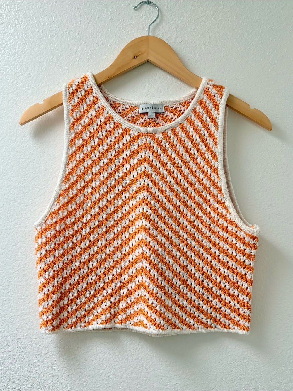 Gianni Bini Orange & White Chevron Crochet Knit  Cropped Tank Top